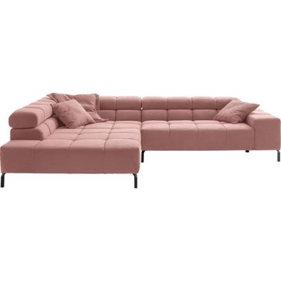 Ecksofa INOSIGN "Ancona New, wahlweise motorische Sitztiefenverstellung, auch in Cord", rosa (rosé), B:321cm T:216cm, : 88% Polyester, 12% Polyacryl, Sofas, Ecksofa, feine Steppung, mit Kopfteilverstellung, 3 Zierkissen, L-Form Image