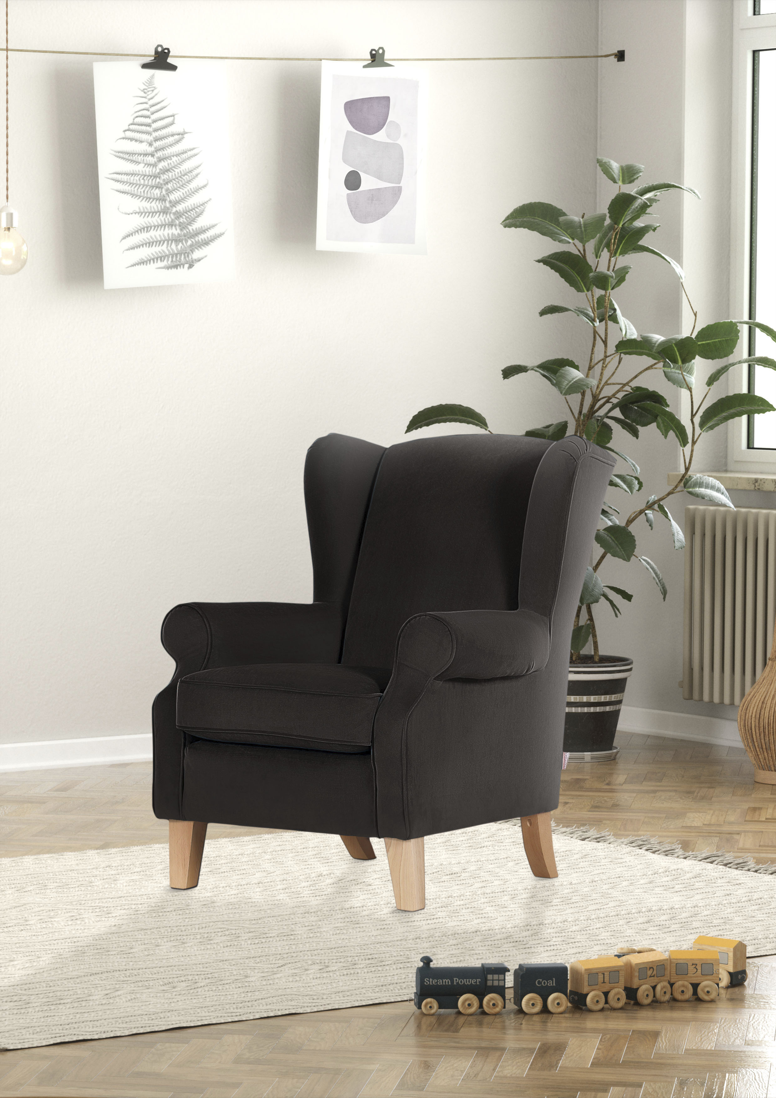 Ohrensessel GUTMANN FACTORY, grau (anthrazit), B:83cm H:102cm T:87cm, 100% Polyester, Sessel, Ohrensessel