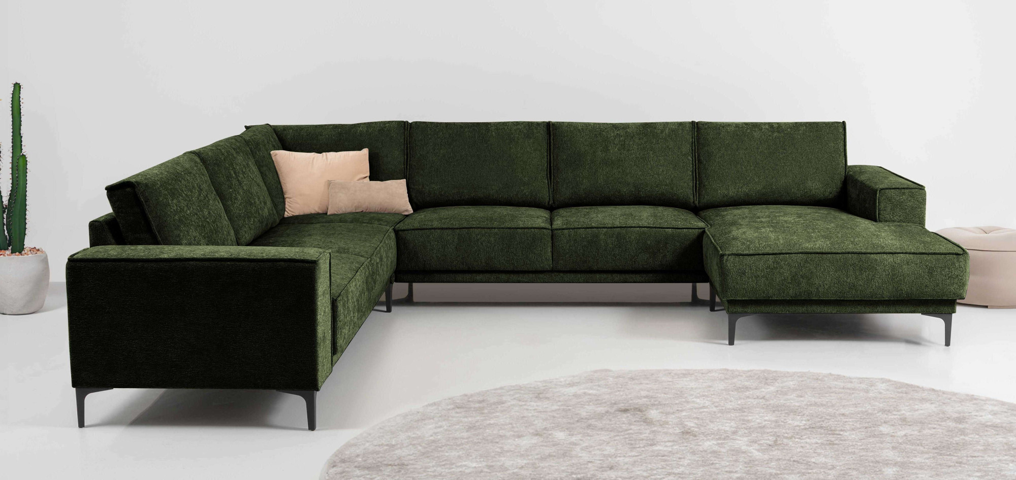 Wohnlandschaft OTTO HOME "XXL Sofa Oland, Struktur, Flachgewebe, Luxus-Microfaser, Boucle", grün, B:342cm H:85cm T:260cm, 100% Polyester, Sofas, Wohnlandschaft, U-Form, 342 cm, Wellenunterfederung, Skandi-Design, Metallfüße