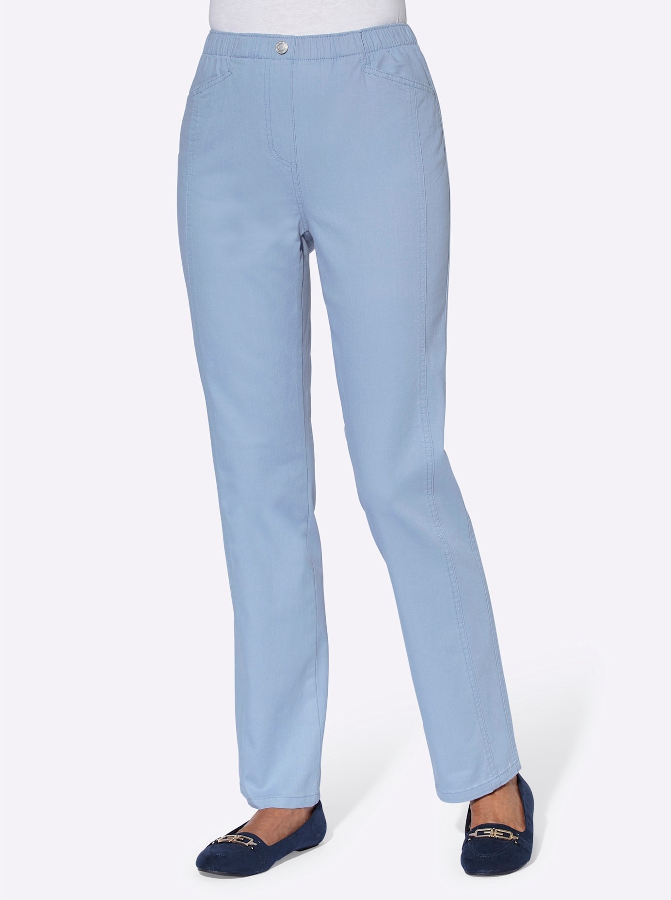 Schlupfjeans CLASSIC BASICS, Damen, Gr. 54, Normalgrößen, blau (bleu), 96% Baumwolle, 4% Elasthan, unifarben, lang, Jeans Schlupfjeans