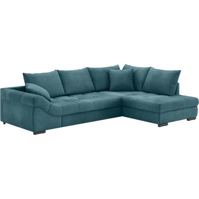 Ecksofa MR. COUCH "Allegro, L-Form", blau (memphis 13 petrol), B:303cm H:86cm T:202cm, Memphis (Grundgewebe - 100% Polyester; Nutzschicht- 90% Polyester / 10% Polyamide), Sofas, mit Hochschläfer-Bettauszug, wahlweise mit Kaltschaum Image