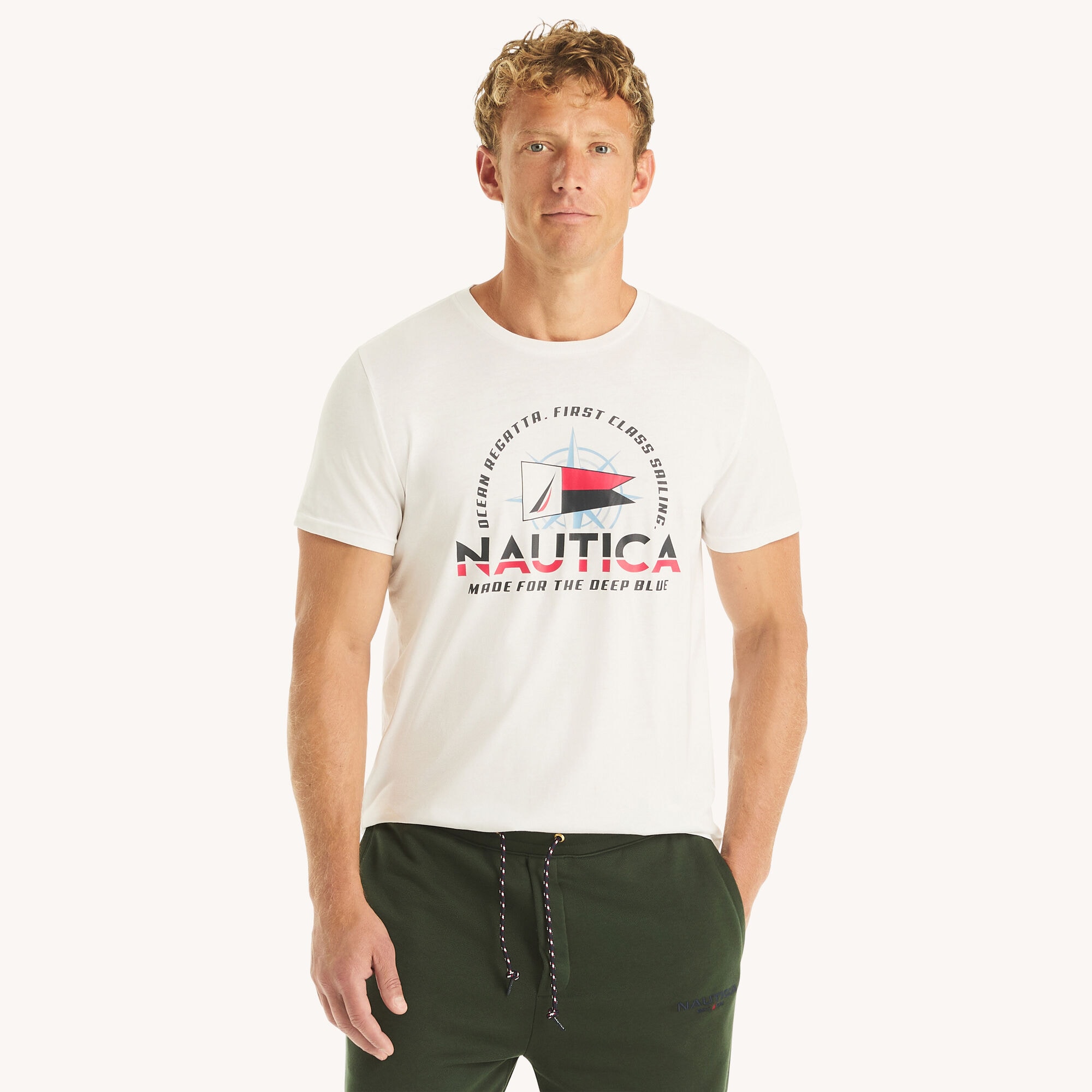 Nautica Men's Flag Graphic T-Shirt 101 (Bright White), L
