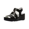 Keilsandalette FLY LONDON "Fly London Sandalen Leder", Damen, Gr. 37, schwarz, Leder, casual, Schuhe