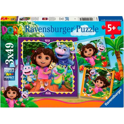 Puzzle RAVENSBURGER "3x49, Dora the Explorer", bunt, Puzzles, KinderB:21cm H:21cm, Motiv, Made in Europe, B:21cm H:21cm
