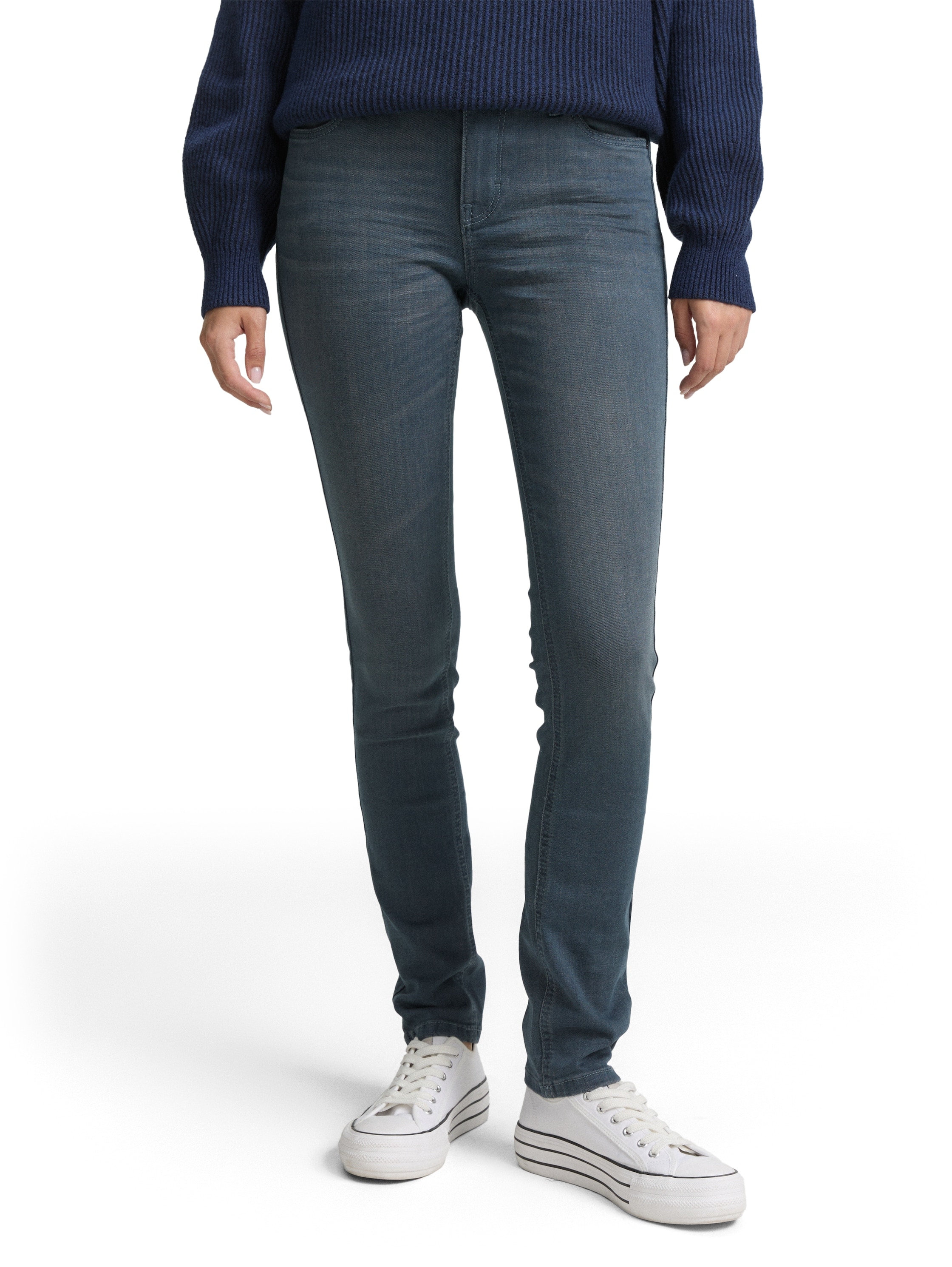 Slim-fit-Jeans TOM TAILOR, Damen, Gr. 28, Länge 32, blau (mid stone blau grau denim), Denim/Jeans, Obermaterial: 70% Baumwolle, 28% Polyester, 2% Elasthan. Futter: 65% Baumwolle, 35% Polyester, unifarben, slim fit knöchellang, Jeans Slim-fit-Jeans,...