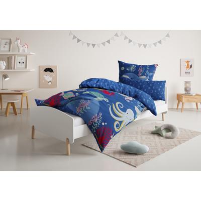 Kinderbettwäsche LÜTTENHÜTT "CUDDLEE", blau (unterwasserwelt), B/L: 135cm x 200cm, , Renforcé, B/L: 80cm x 80cm, Renforcu00e9, Obermaterial: 100% Baumwolle, Bettwäsche, in vielen Designs: Dino,Einhorn,Weltraum,Baustelle,Herz,Trecker,Safari Image