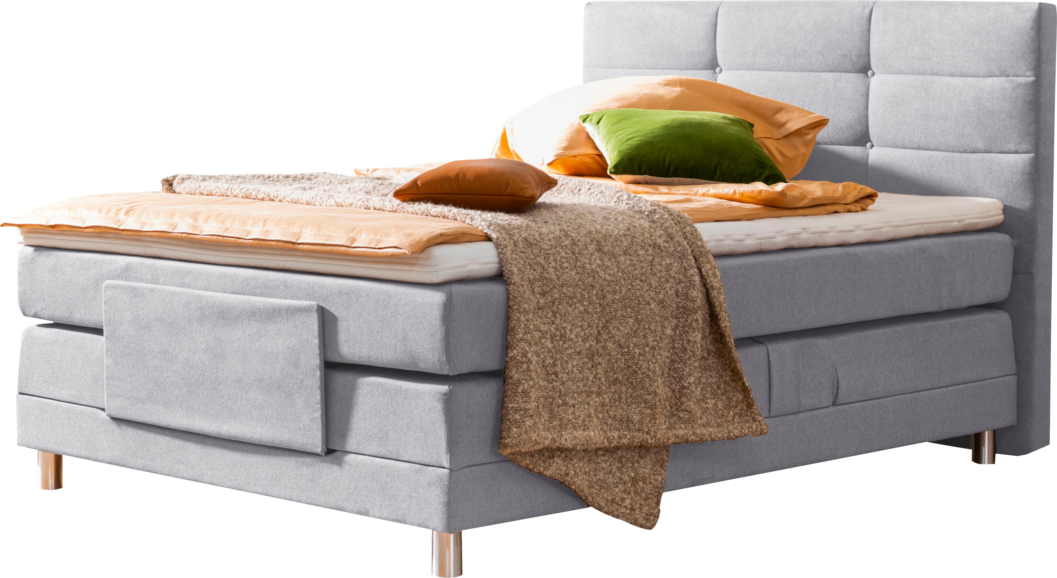 Boxspringbett ALINA "Matea", grau (silbergrau tbs 69), B:108cm L:210cm, Chenille TBS (100% Polyester), Komplettbetten, Boxspringbett, inklusive Matratze und Topper, in verschiedenen Größen und Härtegraden Image
