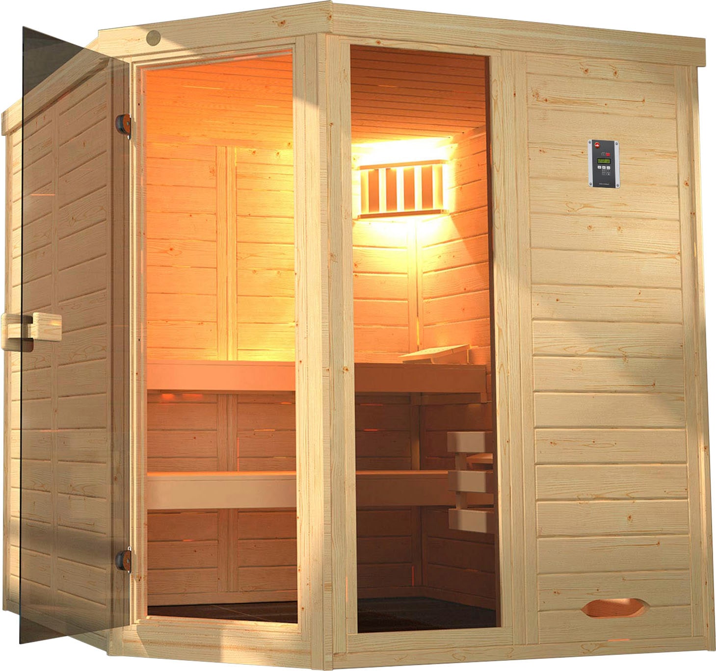 Sauna WEKA "Laukkala", beige (natur), Bio-Ofen, externe Steuerung, 7,5 kW, Saunen, 7,5 kW Bio-Ofen mit digitaler Steuerung