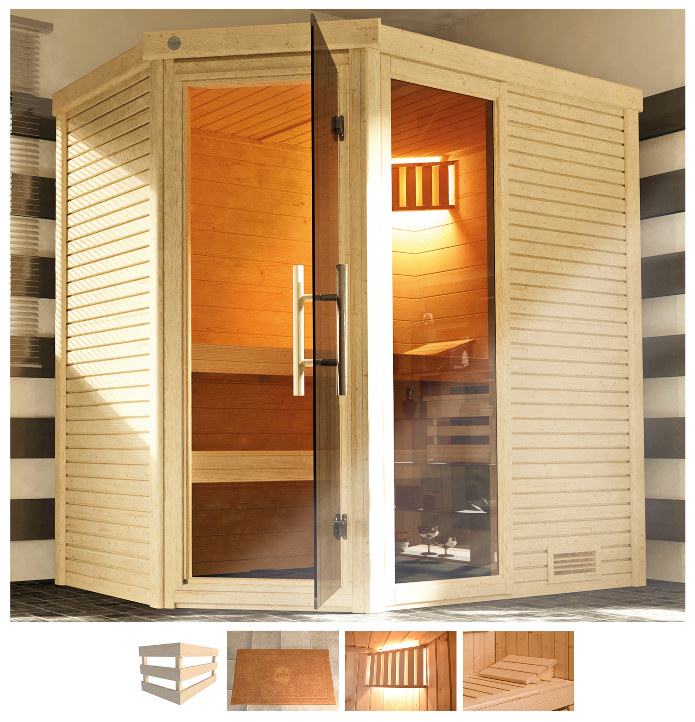 Sauna WEKA "Cubilis", beige (naturbelassen), ohne Ofen, (ohne Ofen), Saunen, ohne Ofen, inkl. Aufbauservice Image