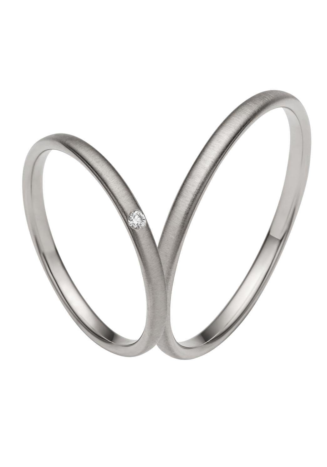 Trauring FIRETTI "Schmuck Geschenk Gold 375 Hochzeit Ehering "LIEBE" Gr. 58, weiß (weißgoldfarben), Fingerringe, 58, 0,02 SI = kleine Einschlüsse mit Brillant, Weißgold 375, 2mm, Made in Germany, wahlweise mit oder ohne Brillant Image