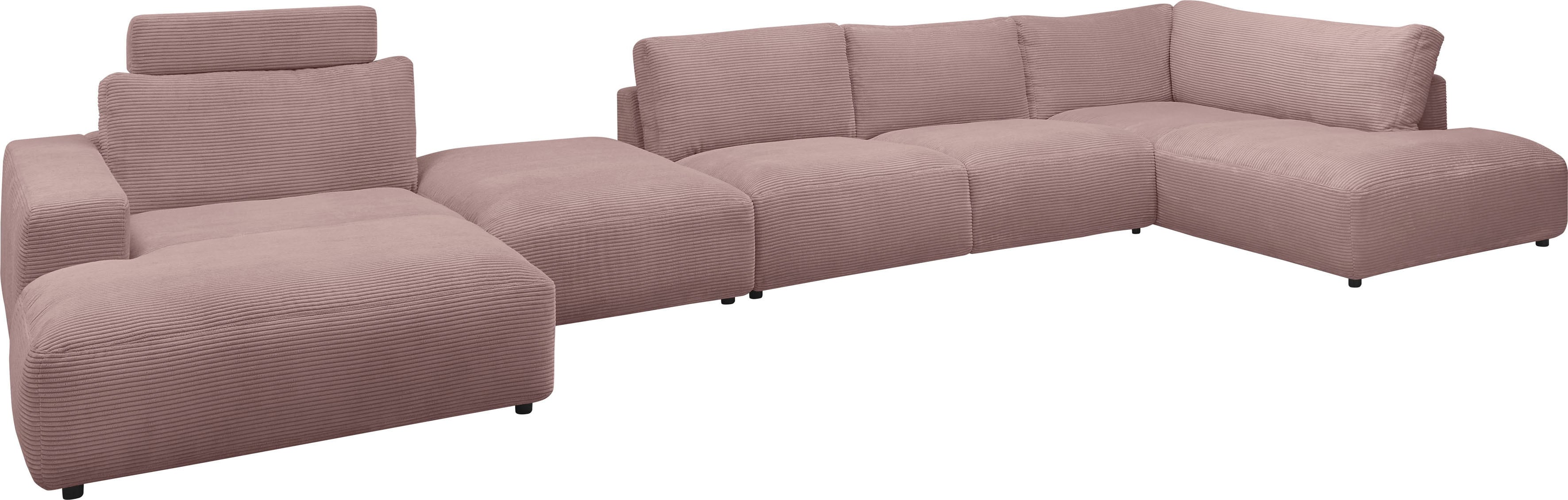 Wohnlandschaft MUSTERRING "Lucia U-Form", rosa, B:504cm H:81cm T:204cm, Sofas, Wohnlandschaft, Cord-Bezug, inklusive Kopfstütze, Gesamtbreite 524 cm Image
