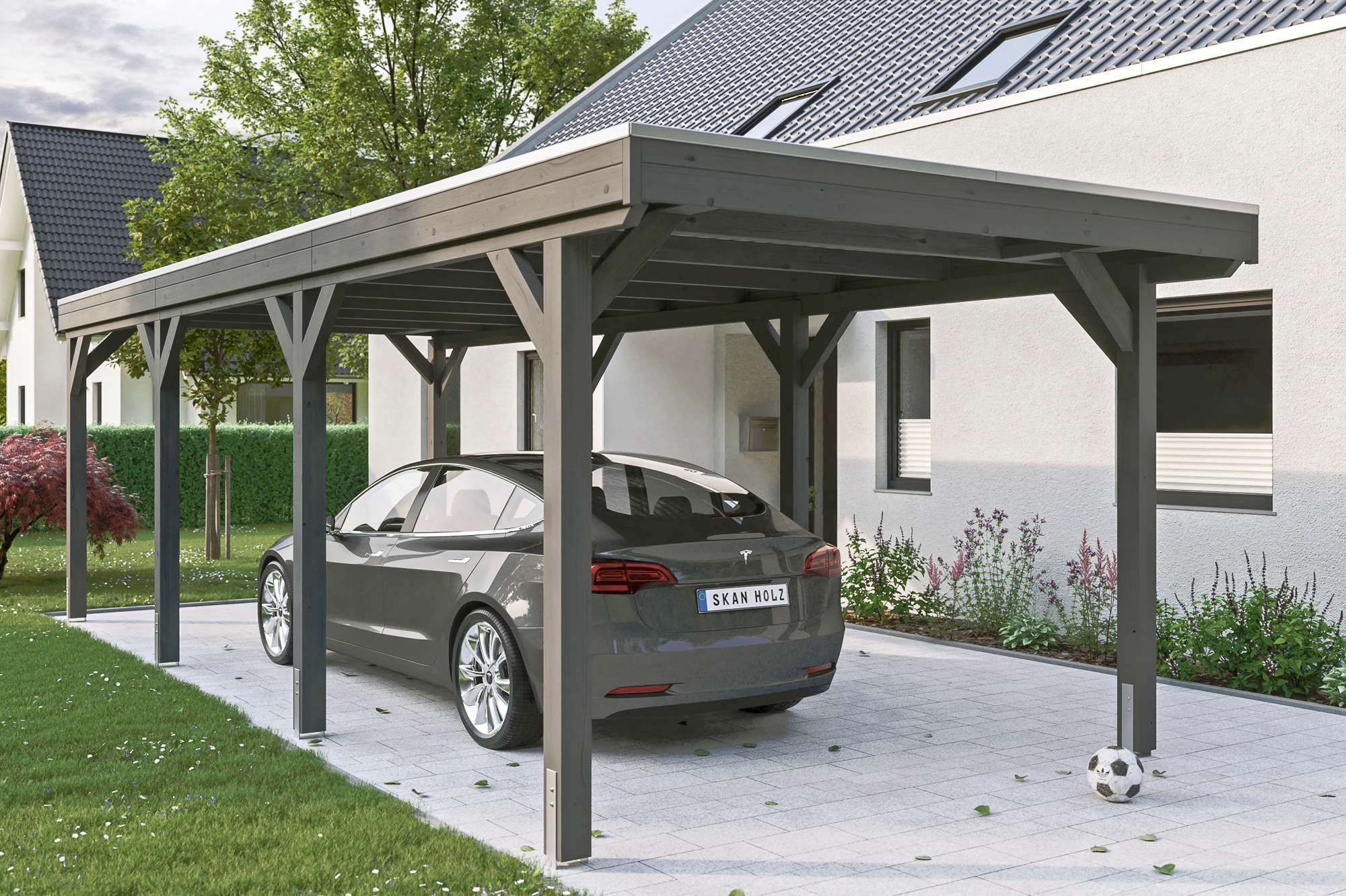 Einzelcarport SKANHOLZ "Grunewald", grau (dunkelgrau), B/H/T: 289cm x, Carports, mit Aluminiumdach Image
