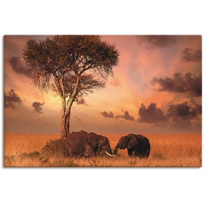 Wandbild ARTLAND "Elefanten zum Abendessen", orange (farbe bild(er): orange), B:30cm H:20cm T:1,8cm, Canvas, Leinwand, Bilder, als Leinwandbild, Wandaufkleber in verschied. Größen Image