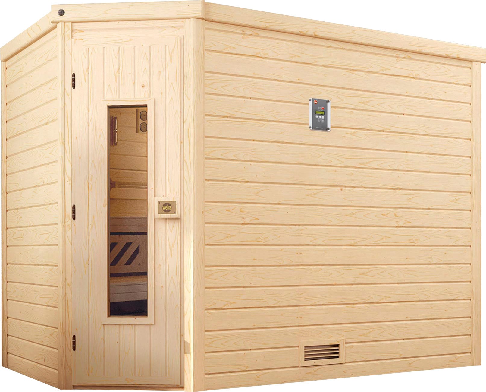 Sauna WEKA "Turku", beige (natur), Bio-Ofen, externe Steuerung, 7,5 kW, Saunen, 7,5 kW Bio-Ofen mit digitaler Steuerung