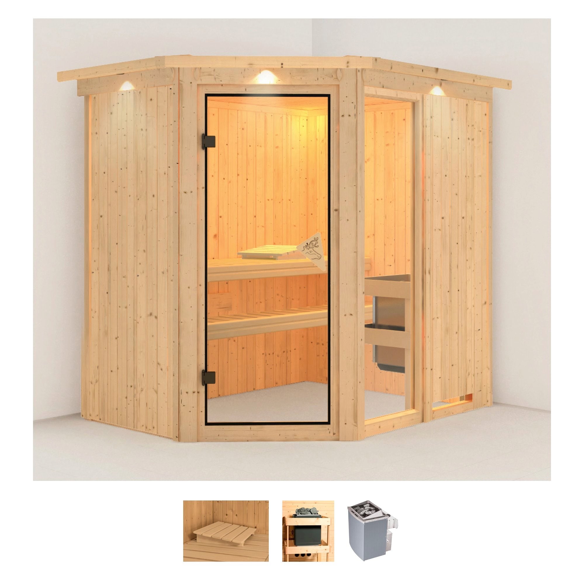 Sauna KARIBU "Frigga 1", beige (naturbelassen), Saunaofen, integrierte Steuerung, 9 kW, Saunen, 9-kW-Ofen mit integrierter Steuerung Image