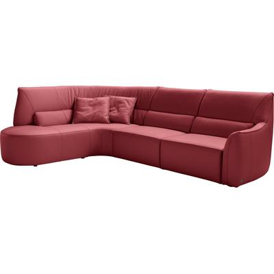 Ecksofa EGOITALIANO "Puffy, extravagant & edel, Retro Designsofa, hoher Sitzkomfort, L-Form", rot (kirschrot), B:330cm H:88cm T:205cm, Leder u00bbBULLu00ab (echtes Rindsleder). Geschliffenes, pigmentiertes und behandeltes Rindsleder mit einer Dicke... Image