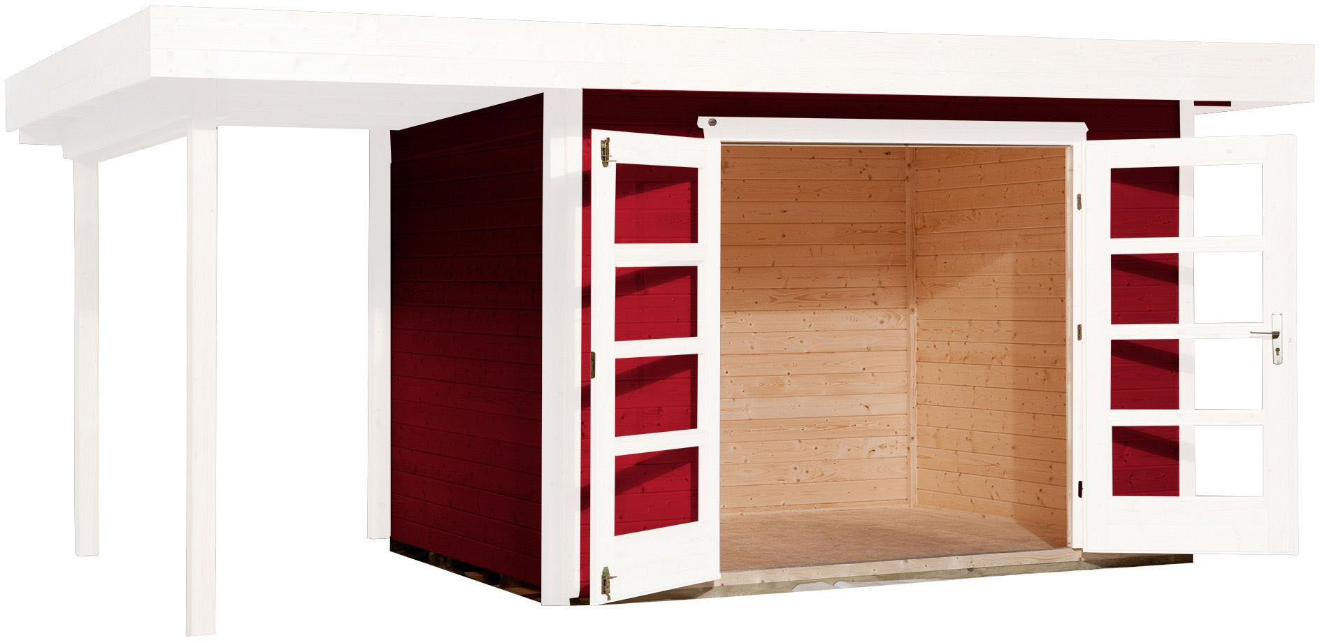 Gartenhaus WEKA "126 A Gr.1, schwedenrot, 28 mm, Anbau ca. 150 cm", rot (schwedenrot), Fußboden im Gartenhaus, ohne Rück- und Seitenwand, ohne Dacheindeckung, Massivholz, Gartenhäuser, Gartenhaus