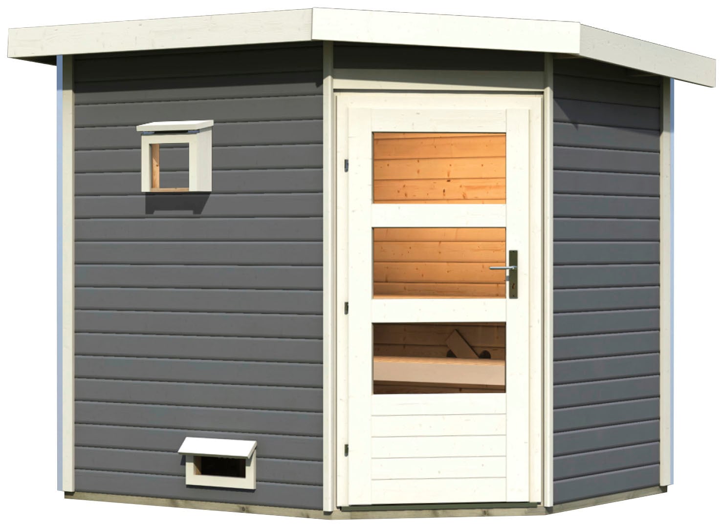 Saunahaus KARIBU "Tore", grau (terragrau), ohne Ofen, (ohne Ofen), Saunen, moderne Tür