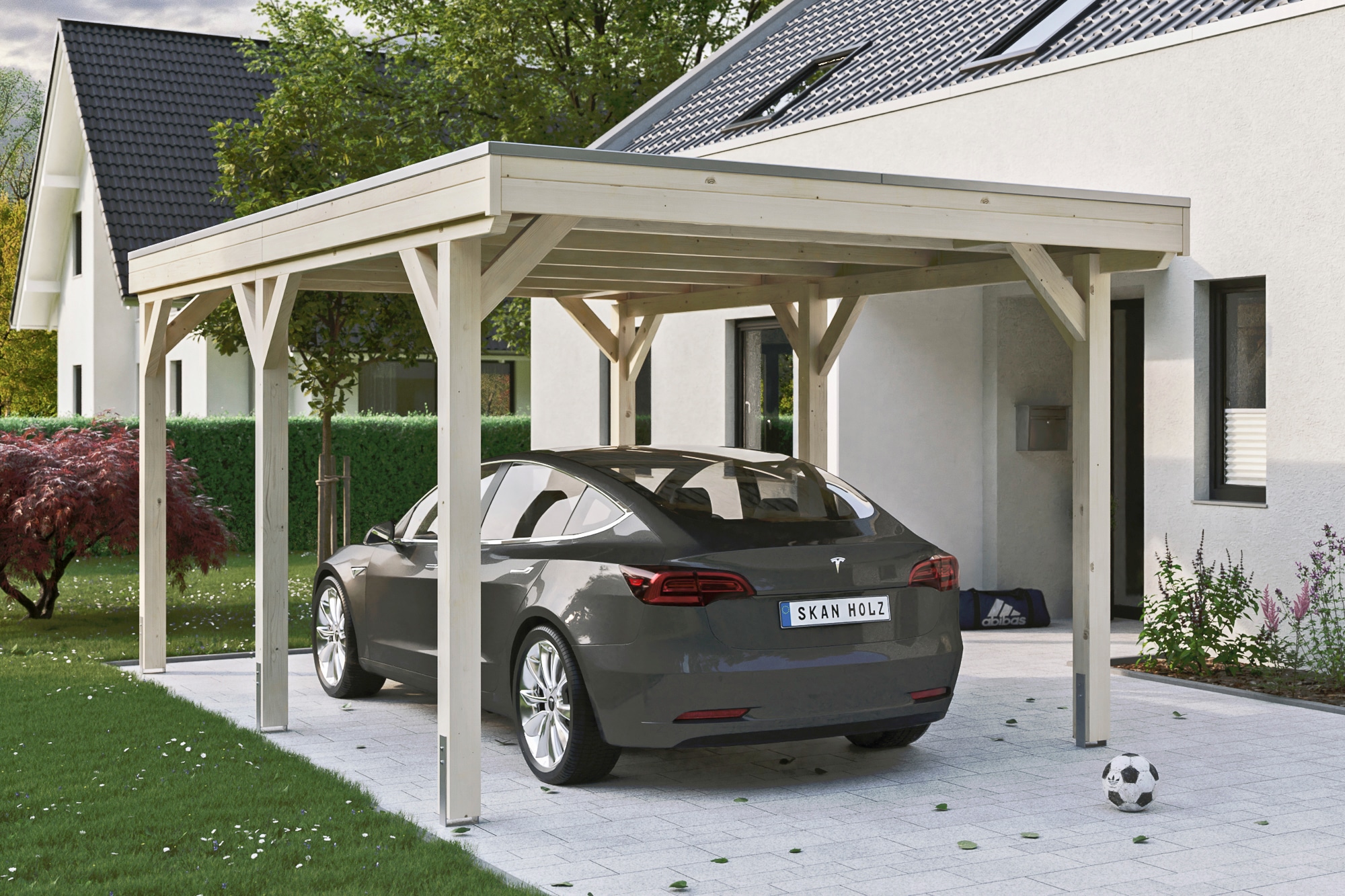 Einzelcarport SKANHOLZ "Grunewald", beige (natur), B/H/T: 289cm x, Carports, mit Aluminiumdach Image