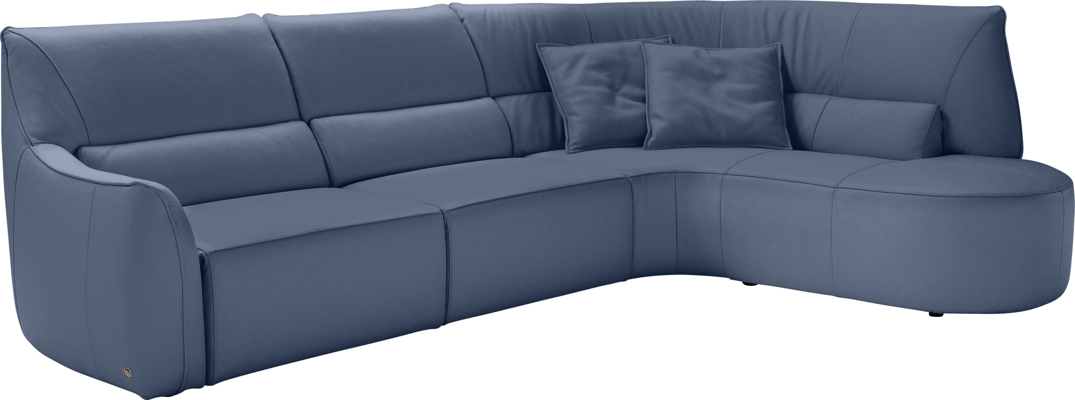 Ecksofa EGOITALIANO "Puffy, extravagant & edel, Retro Designsofa, hoher Sitzkomfort, L-Form", blau (ozeanblau), B:330cm H:88cm T:205cm, Leder »BULL« (echtes Rindsleder). Geschliffenes, pigmentiertes und behandeltes Rindsleder mit einer Dicke von 1,...