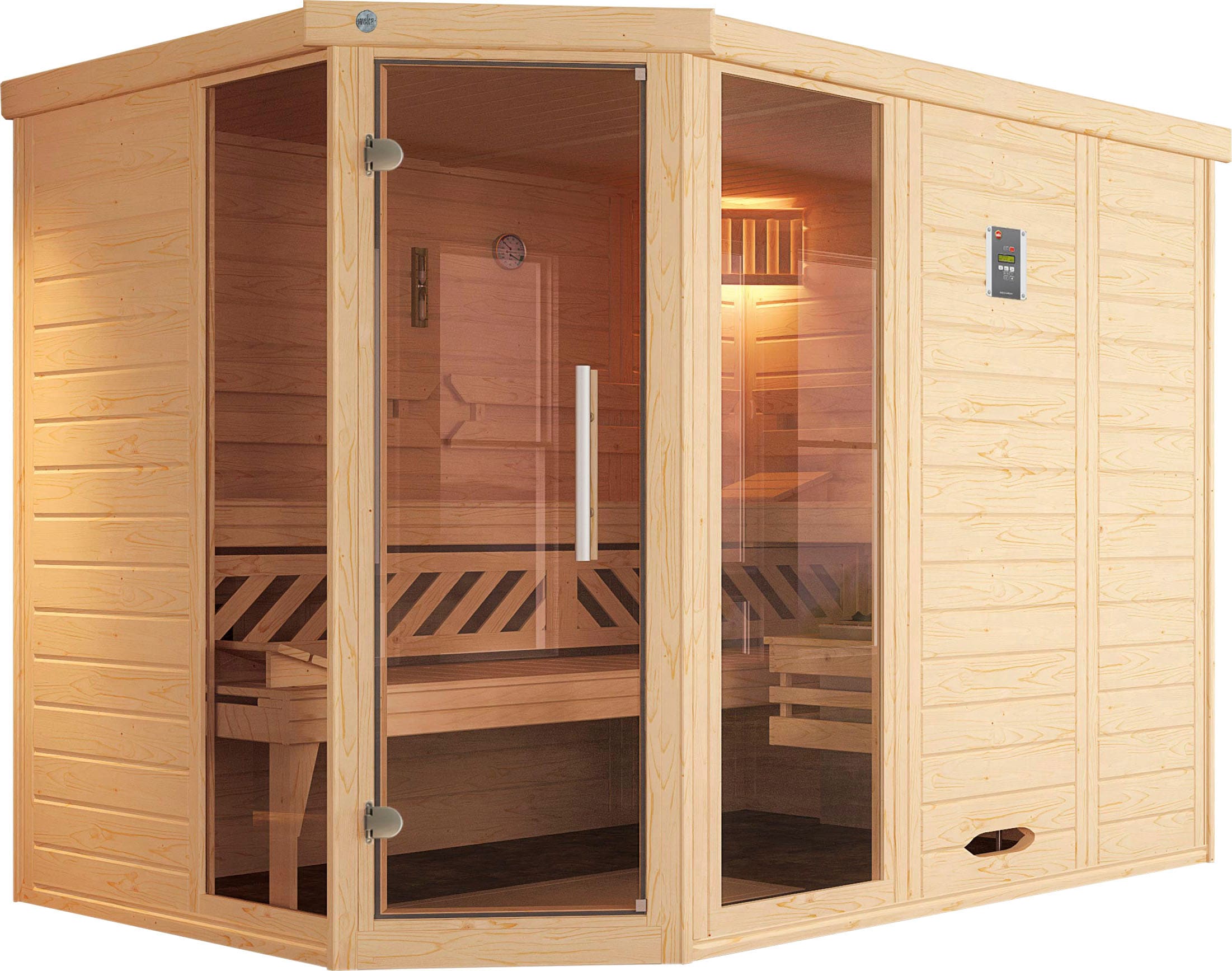 Sauna WEKA "Kemi", beige (natur), Bio-Ofen, externe Steuerung, 7,5 kW, Saunen, 7,5 kW Bio-Ofen mit digitaler Steuerung