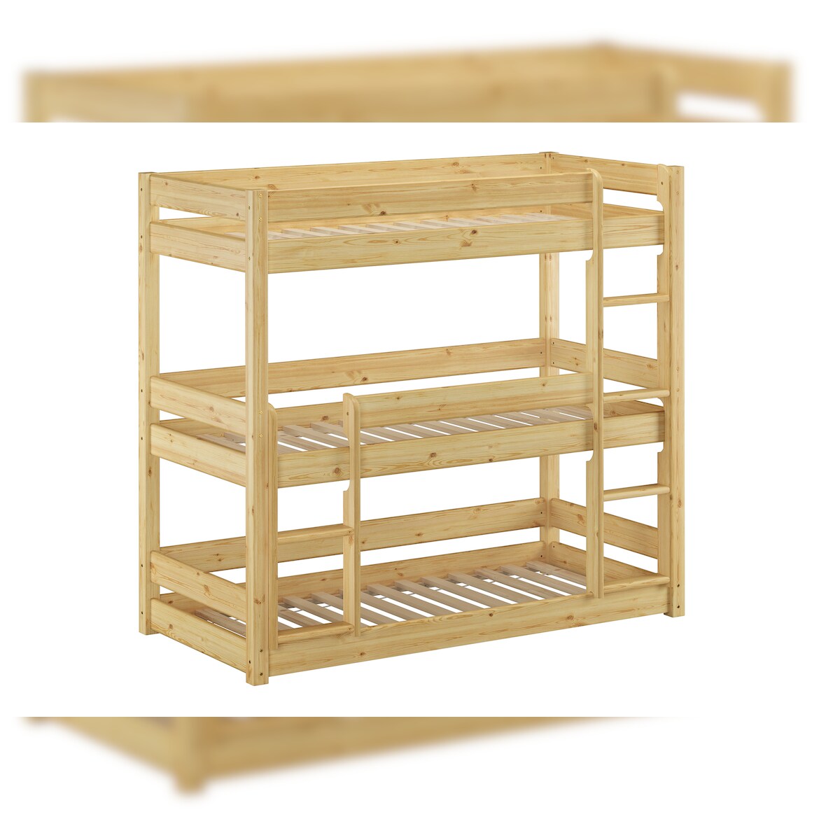 Erst-Holz Dreier-Stockbett für drei erwachsene Personen 80x200 Kiefer massiv natur Zubehör wählbar V-60.03-08 Rollrost inkl. Image