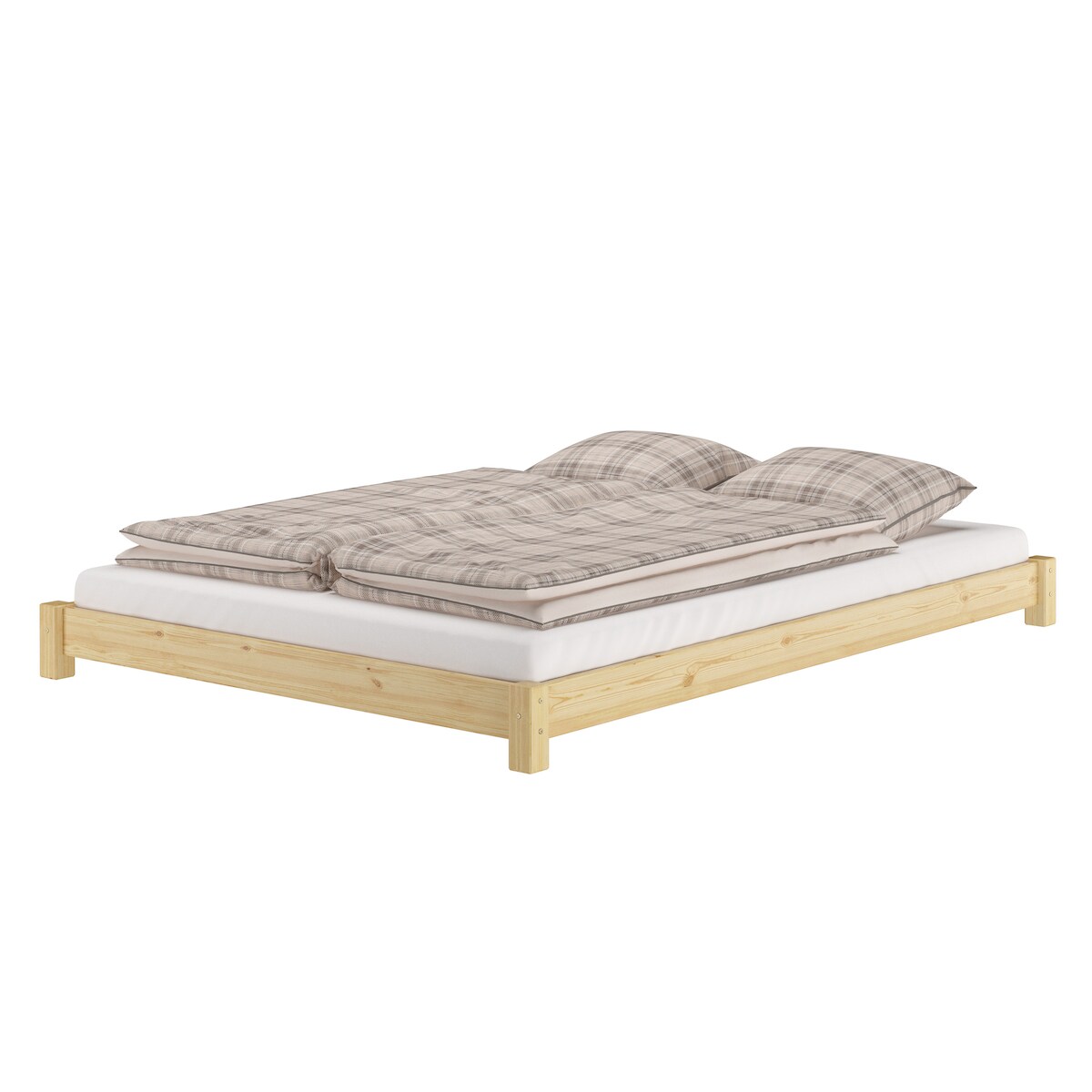 Erst-Holz Flaches Futon-Doppelbett Bodenbett Niedrigbett 160x200 Kiefer massiv V-60.51-16 ohne Zubehör Image