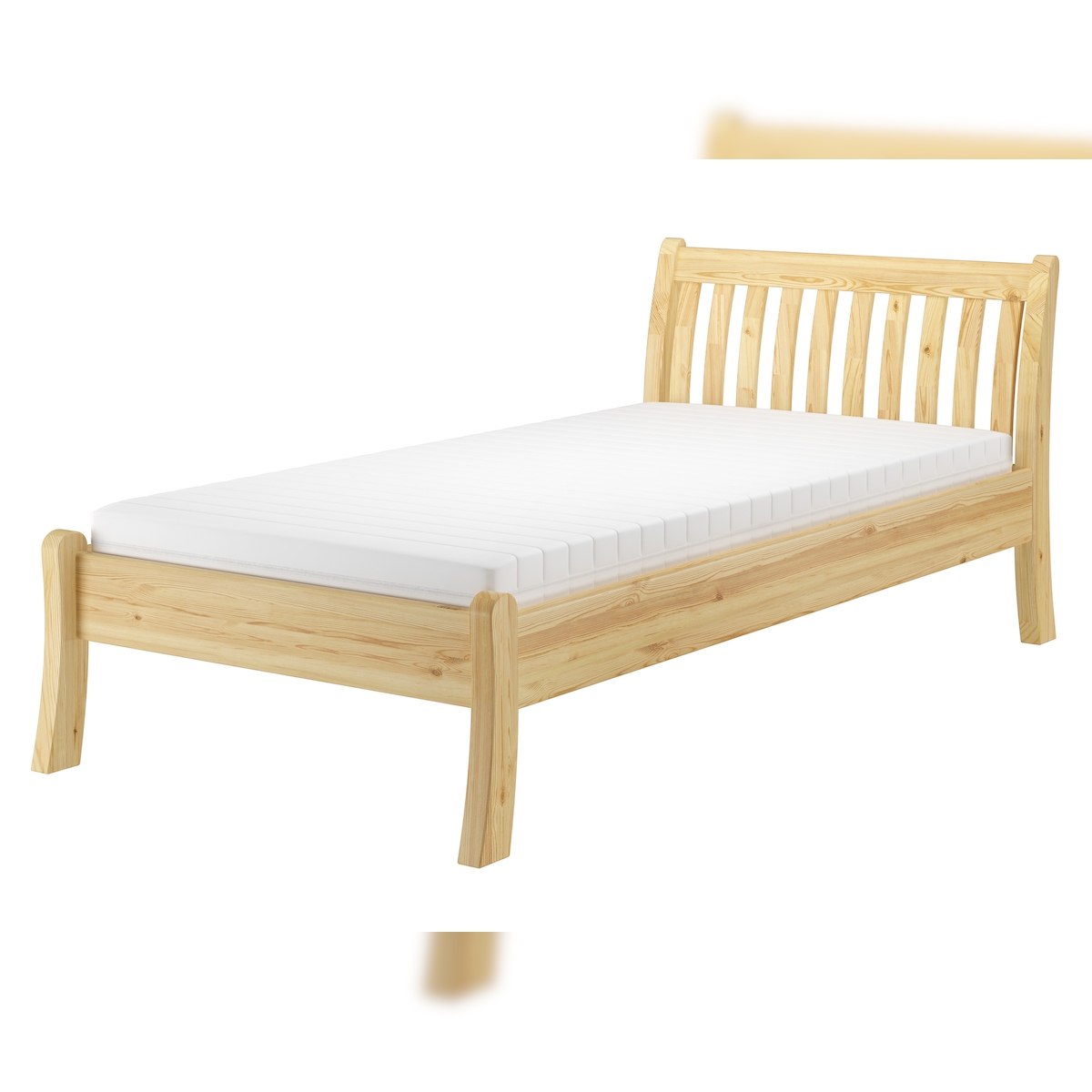 Erst-Holz Gästebett Einzelbett Echtholzbett 100x200 hohe Sitzkante Kiefer massiv V-60.61-10 Rollrost und Matratze inkl. Image