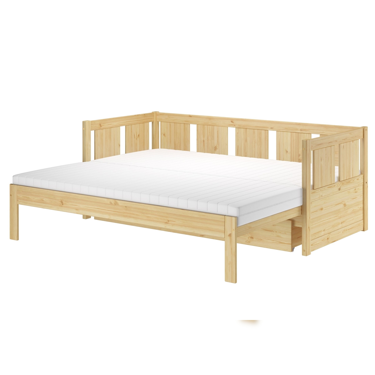 Erst-Holz Ausziehbett Sofabett Kiefer massiv natur Zubehör wählbar V-60.78-09 mit Rollrost. Matratze und Matratzenbox inkl. Image