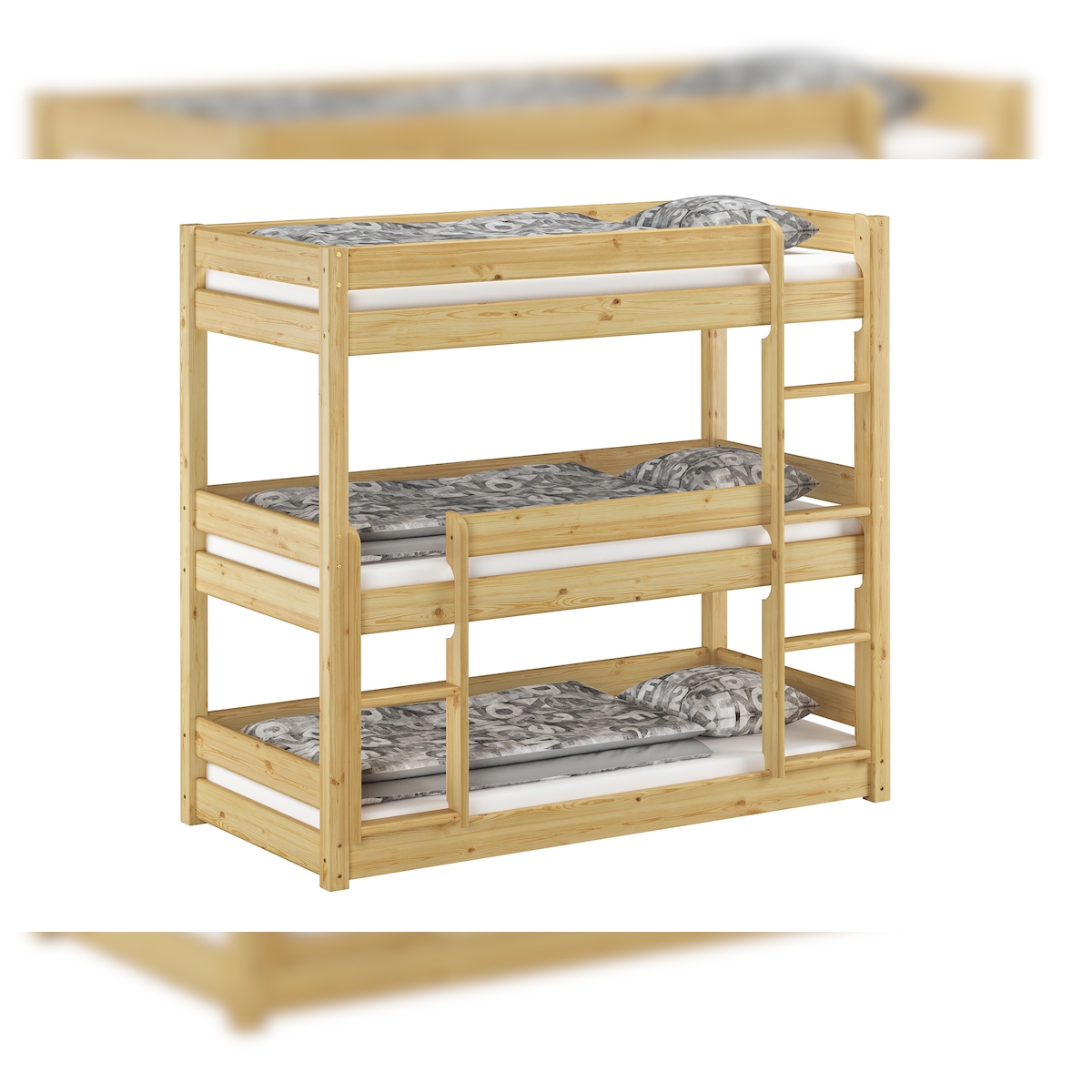 Erst-Holz Dreier-Stockbett für drei erwachsene Personen 80x200 Kiefer massiv natur Zubehör wählbar V-60.03-08 ohne Zubehör Image