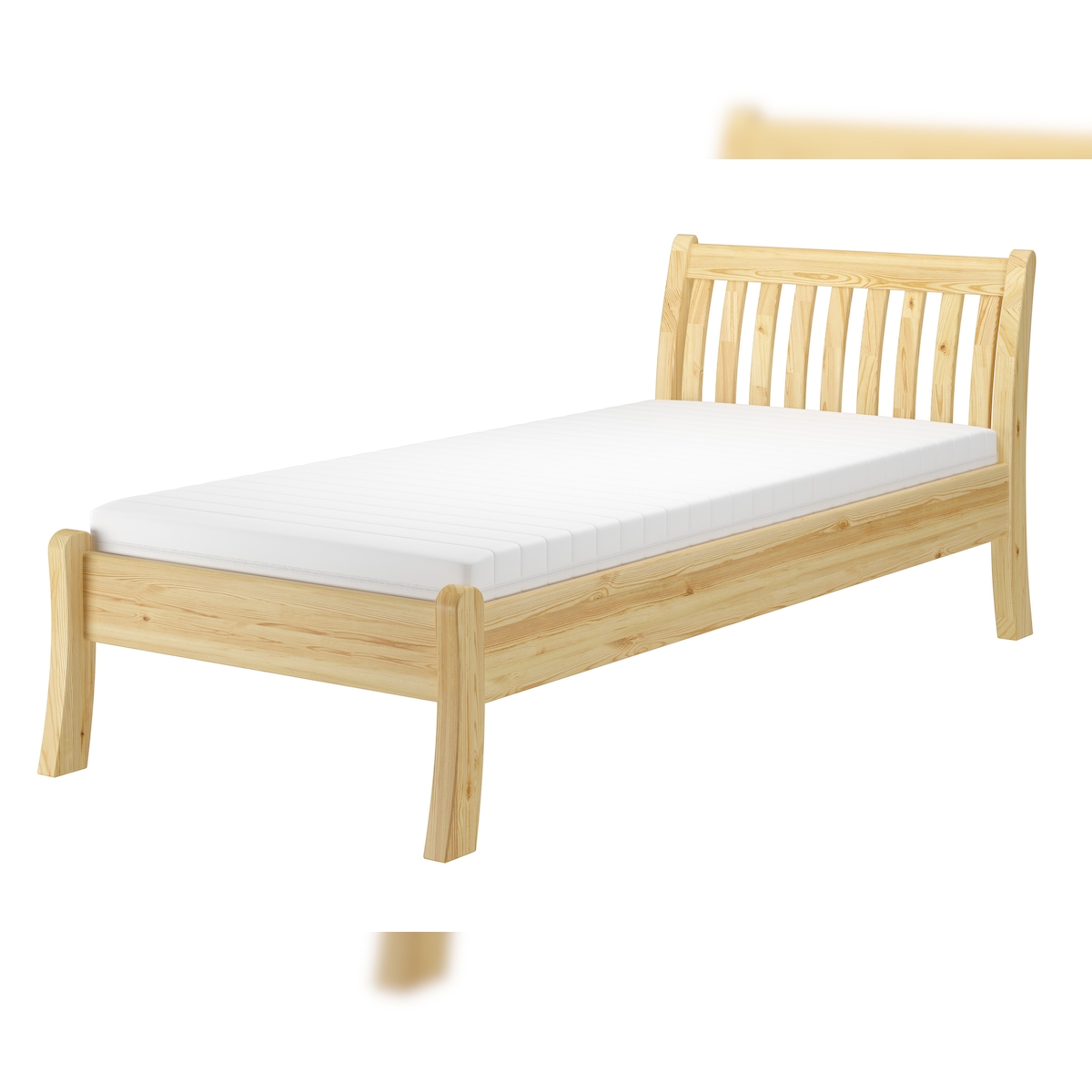 Erst-Holz Gästebett Einzelbett Echtholzbett 90x200 hohe Sitzkante Kiefer massiv wählbares Zubehör V-60.61-09 Rollrost und Matratze inkl. Image