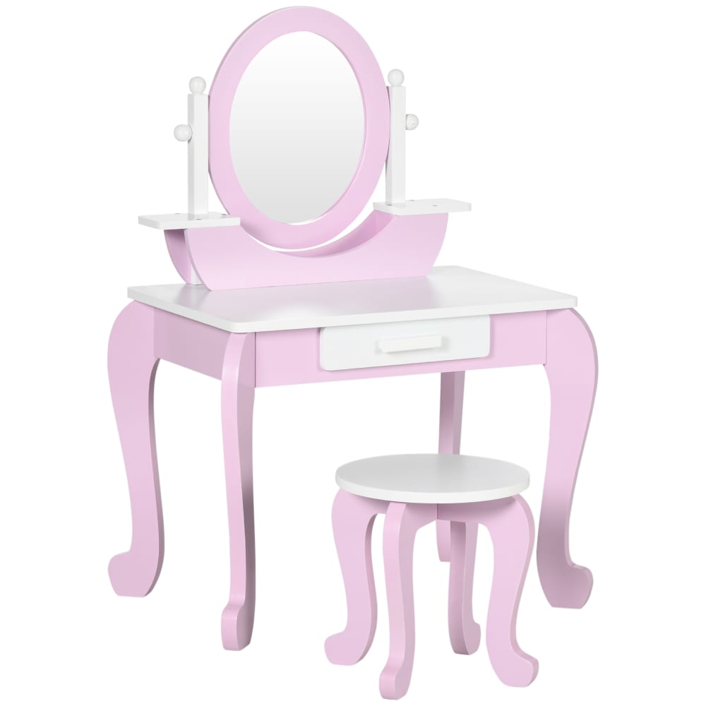 Set toeletta trucco per bambini 3-6 anni con sgabello e specchi rosa