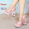 Frauen Plus Größe Karree Dicke Plattform Rosa Schmale-band High Heel Sandalen Dreieck Ferse 12CM Sommer Vielseitige frau Schuhe
