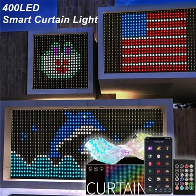 Smart RGB Curtain Lights Bluetooth App DIY Control LED String Waterproof Fairy Light USB Plug Text Pattern Party Room Decor