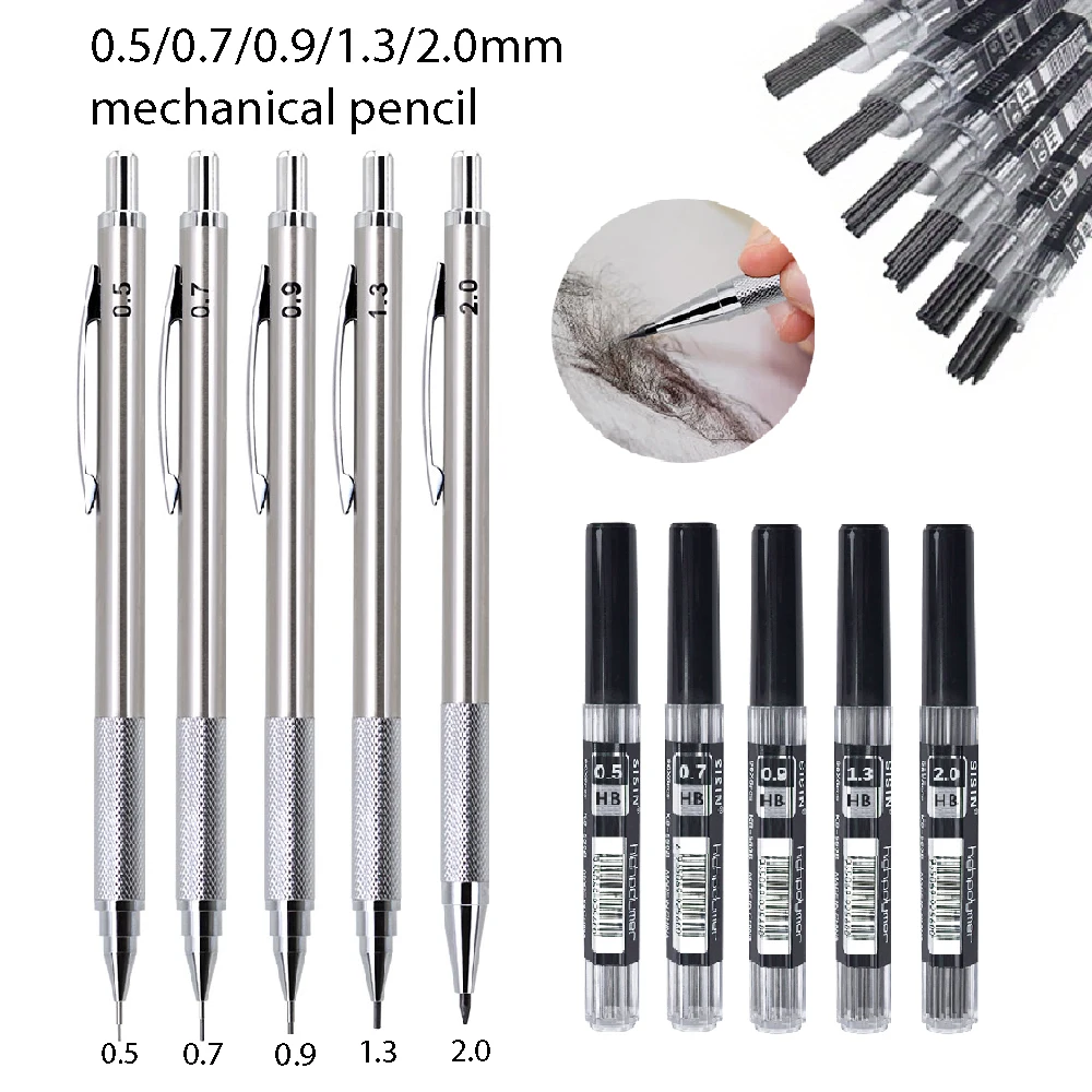 4 Teile/satz Kreative 0,5 0,7 0,9 2,0mm Büro Automatische Bleistifte Büro Schreibwaren Liefert Metall Druckbleistift Set mit Minen Image