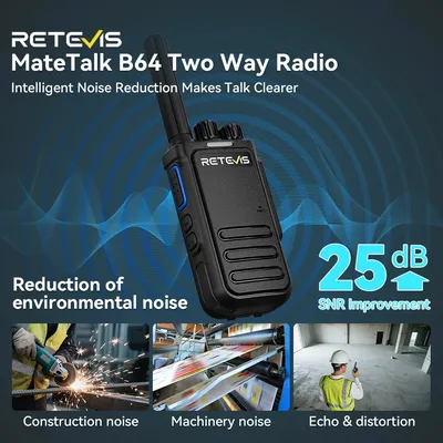 Retevis MateTalk B64 Walkie Talkie PMR Tragbares Funkgerät Rauschunterdrückung Langlebiges VOX TypeC Mehrsprachiges Radio für die Fabrik