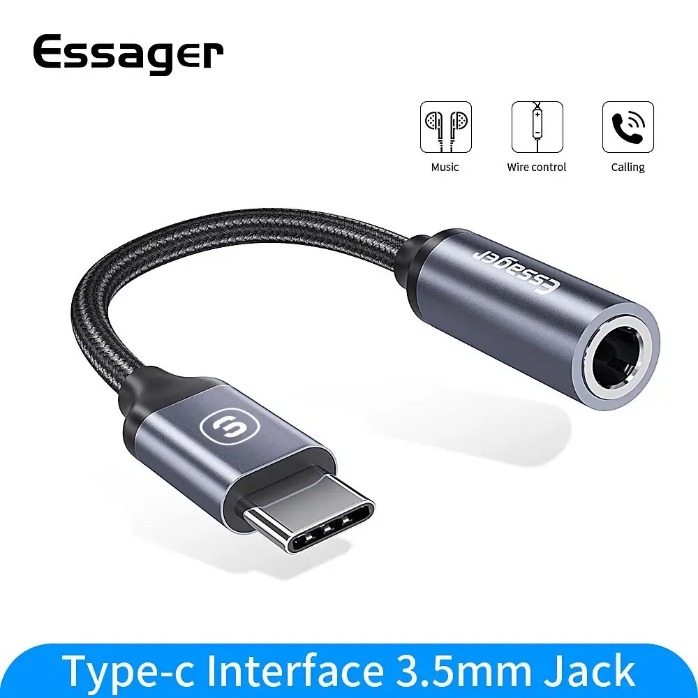 Essager usb typ c 3,5 buchse kopfhörer adapter usb c auf 3,5mm kopfhörer aux audio adapter kabel für huawei p30 xiaomi mi 10 9 es Image