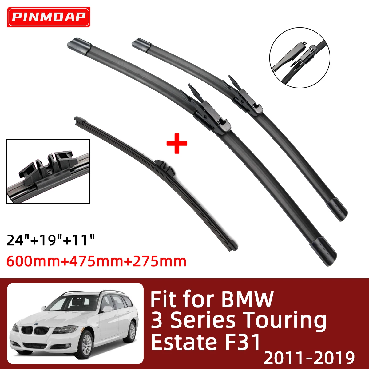 3PCS Auto Windschutzscheibe Windschutzscheibe Vorne Hinten Wischer Klinge Gummi Zubehör Für BMW 3 Serie Touring/Kombi F31 2011-2019 Image