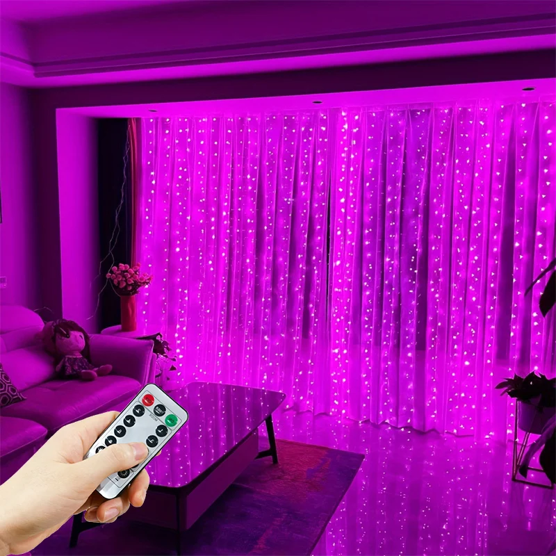 USB-Vorhang-Lichterkette, 8 Modi, LED-Weihnachtsbeleuchtung, Dekor, Hochzeit, Weihnachten, Zeiten, Neujahr, Halloween, Party, Geburtstag, Dekoration Image