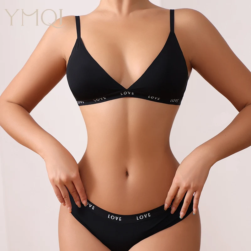 Heißer Verkauf Brief Drucken Hohe Qualität Bh Set Wireless Bh Und Tanga Set Unterwäsche set Für Frauen