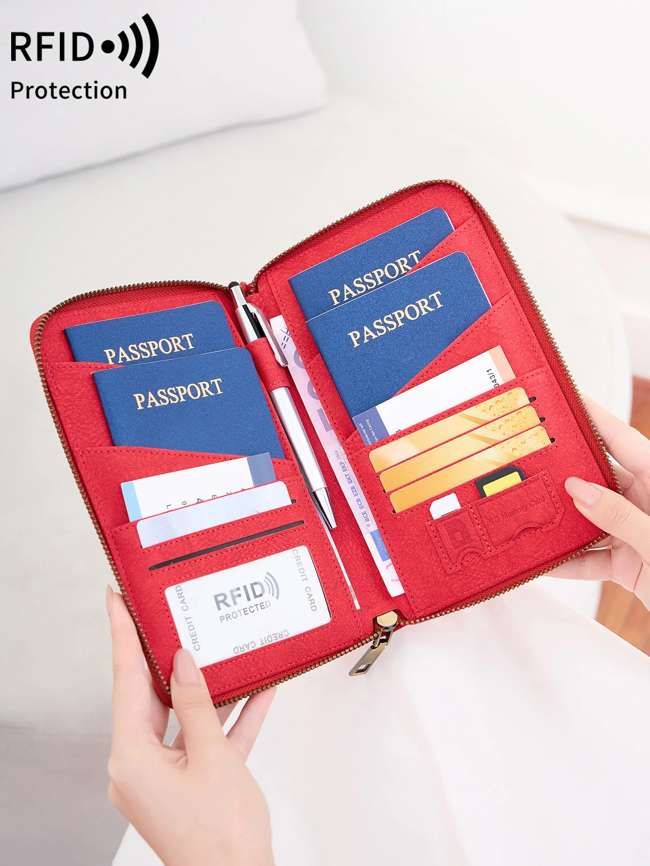 Neue Retro-Passtasche, Reisepasstasche in Familiengröße, kleiner Reisepasshalter mit großer Kapazität, bietet Platz für 4 Reisepasstaschen, Reisezubehör Image