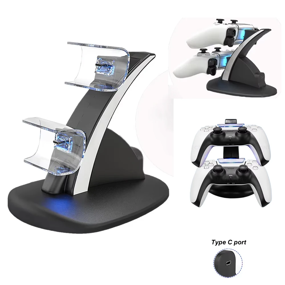 Dual-Schnellladestation für PS5 Wireless Controller Gamepad Typ-C LED Ladegerät Dock Stand Basis für PlayStation 5-Zubehör Image