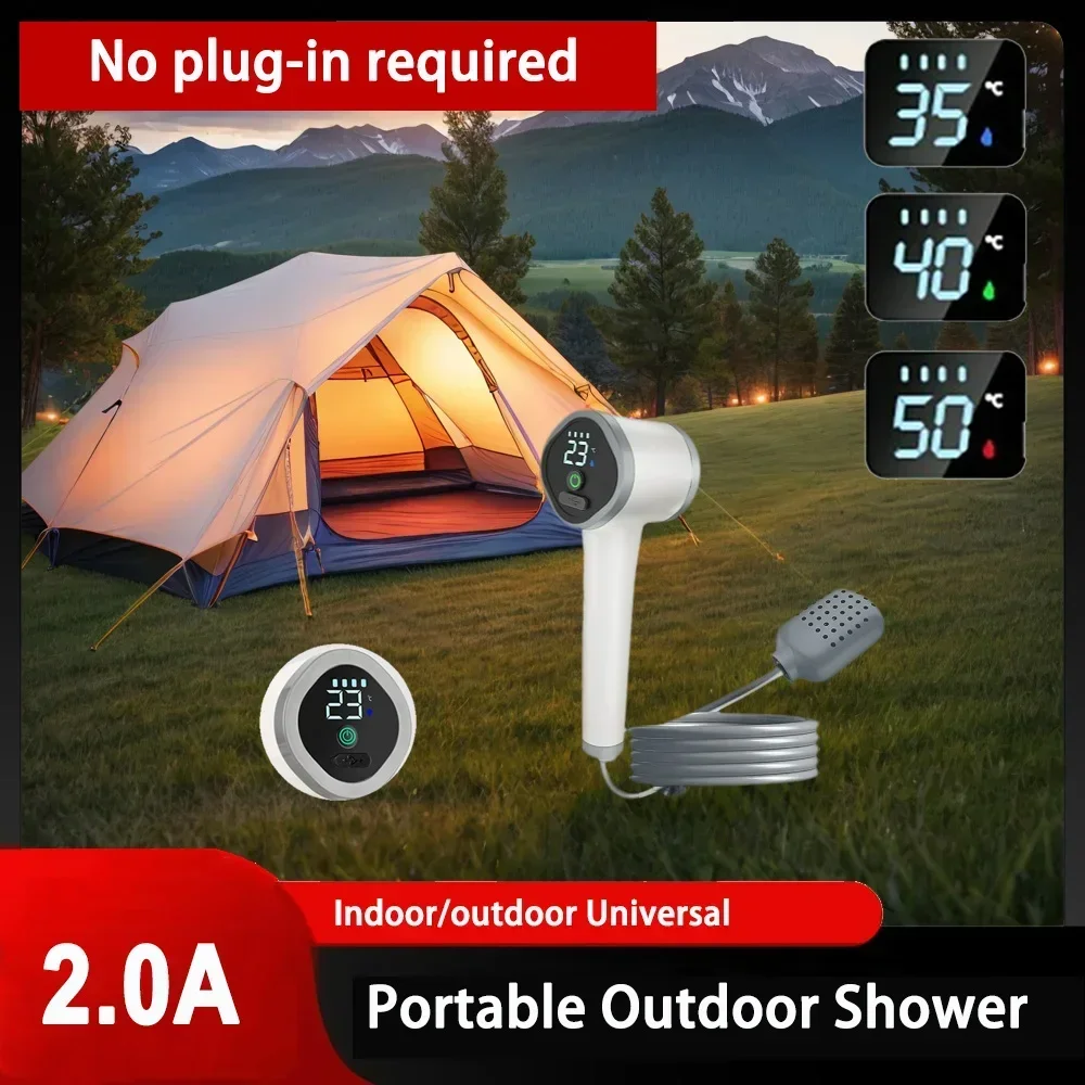 Drahtlose Gartendusche für den Außenbereich, batteriebetrieben, wiederaufladbar, tragbarer Duschkopf für Landhaus, menschliche Touristen, Campingreisen Image