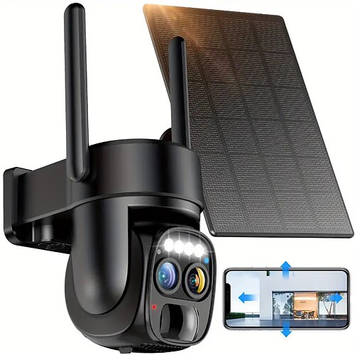 Telecamera CCTV a basso consumo, zoom 8x, 360 gradi, pannello solare, batteria, 2K FHD, Wi-Fi, con faretto, allarme, rilevamento del movimento, visione notturna a colori, audio bidirezionale e grado