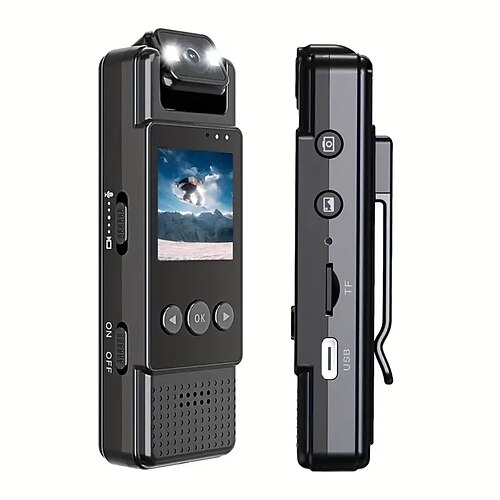 Action camera indossabile Full HD 1080p - Videoregistratore portatile dotato di batteria ai polimeri di litio da 1200 mAh, design con doppia clip di ricarica USB, registrazione audio e video con un