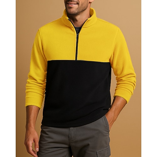 Per uomo Felpa in pile Felpa con zip corta Cappotto invernale Manica Lunga Collo alla coreana Maglietta Top Esterno Calore Termico Fodera in Pile Inverno Autunno Zip a un quarto Poliestere Patchwork