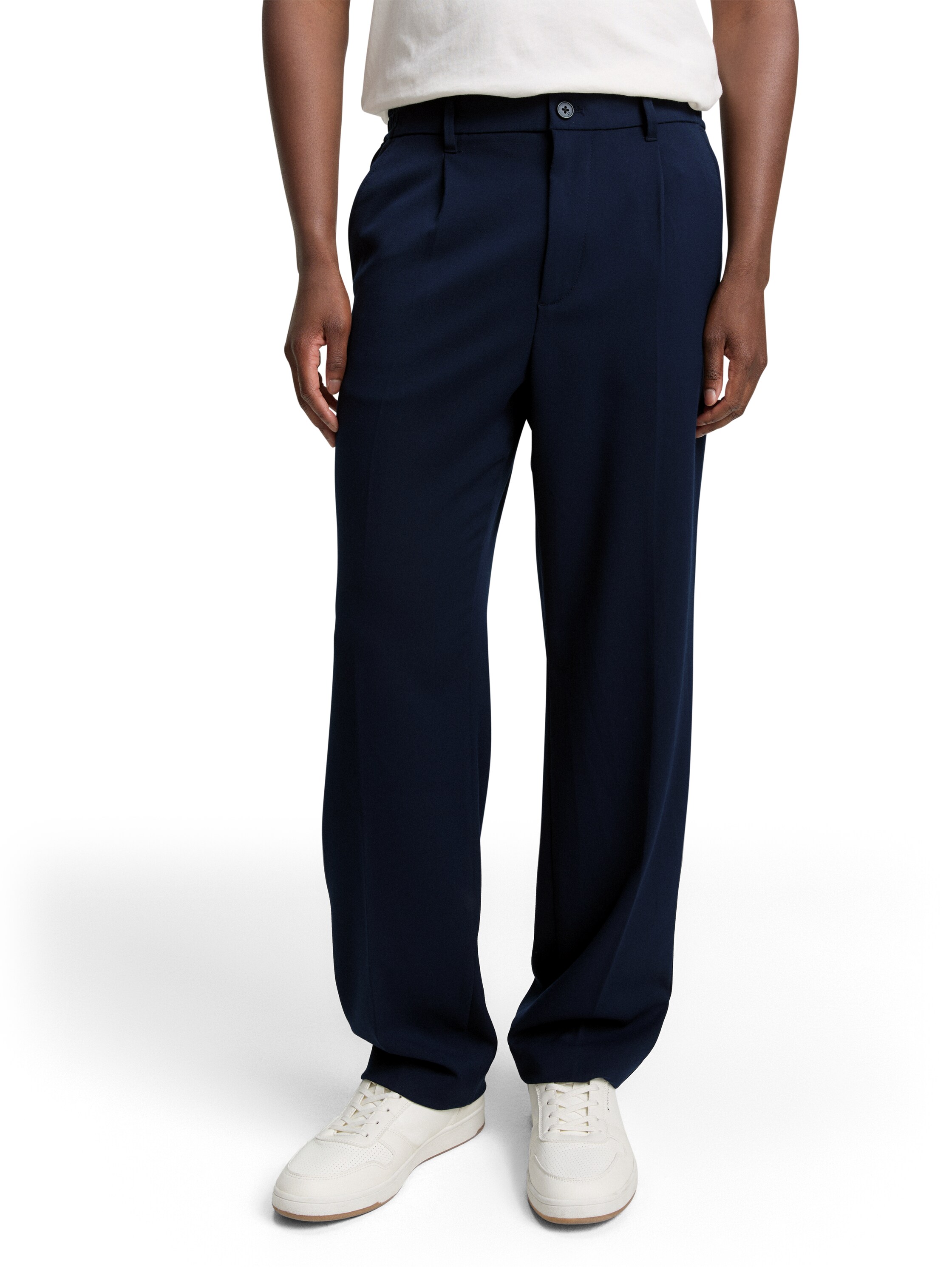 Chinohose TOM TAILOR DENIM, Herren, Gr. 32, Länge 34, blau (sky captain blau), Web, Obermaterial: 63% Polyester, 33% Viskose, 4% Elasthan. Futter: 100% Polyester, unifarben, loose fit knöchellang, Hosen Chinohose, mit Bügelfalte