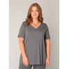 T-Shirt BASE LEVEL CURVY "Alba", Damen, Gr. 46, grau (dunkelgrau), Single Jersey, Obermaterial: 94% Viskose, 6% Elasthan, unifarben, casual, figurumspielend hüftlang, V-Ausschnitt, Kurzarm abgesteppt, Shirts, mit V-Ausschnitt