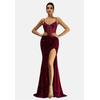 Jerseykleid MODA MINX "Lucia Long Slit Dress", Damen, Gr. S, EURO-Größen, rot (weinrot), 100% Polyester, ohne Ausschnitt, Kleider, mit stilvollem Beinschlitz