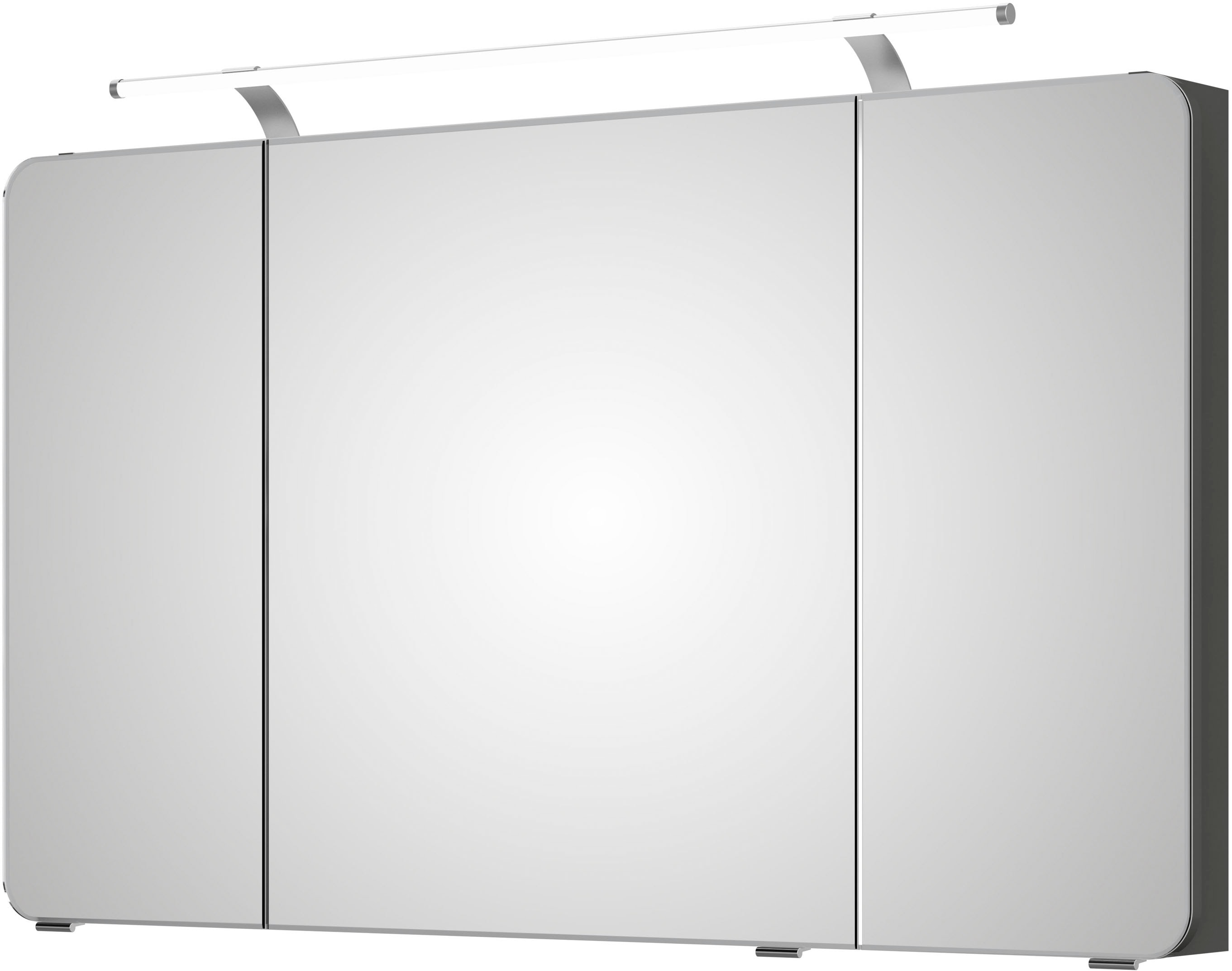 Spiegelschrank SAPHIR "Serie 4005 Badezimmer-Spiegelschrank inkl. LED-Aufsatzleuchte", grau (lack steingrau hochglanz), B:120cm H:70,3cm T:17cm, Spanplatte, Schränke, Badschrank 120 cm breit, 3 Türen, 6 Glas-Einlegeböden, inkl Türdämpfer Image